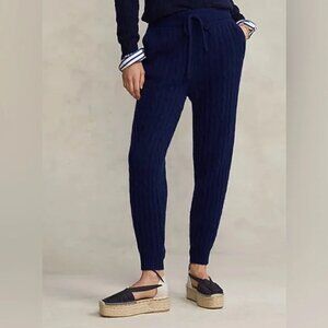 NWT Polo Ralph Lauren Wool Cashmere Joggers Blue Cable Knit Pants Size S Luxe